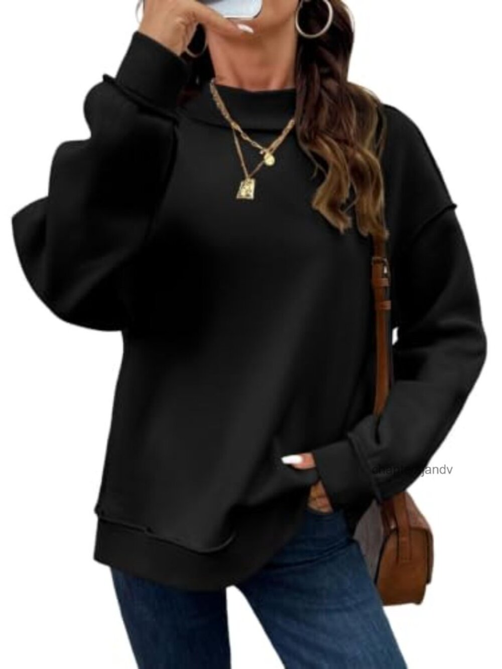 Mock Neck Pullover Sweatshirt Drop Shoulder Oversized Fleece